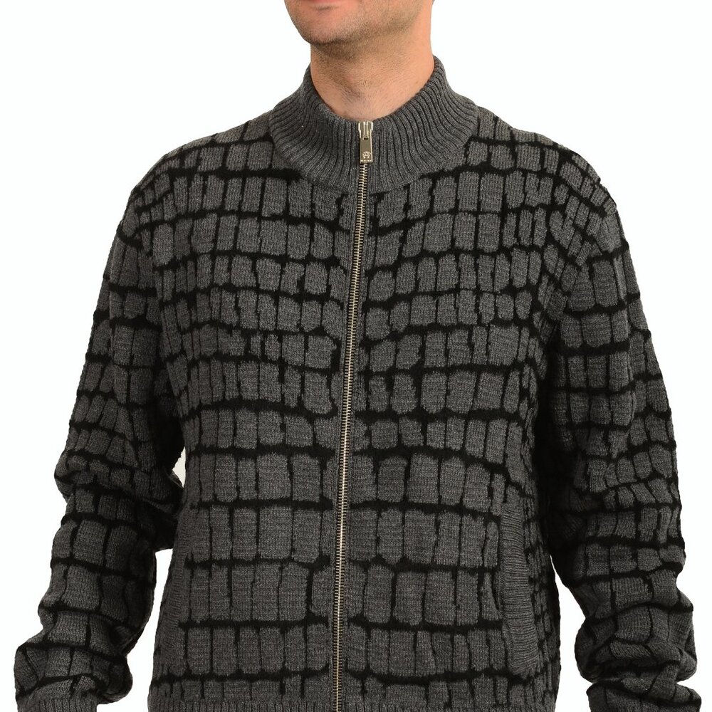 Versace Men's Gray Wool Knitted Full Zip Cardigan Sweater US 2XL IT 56